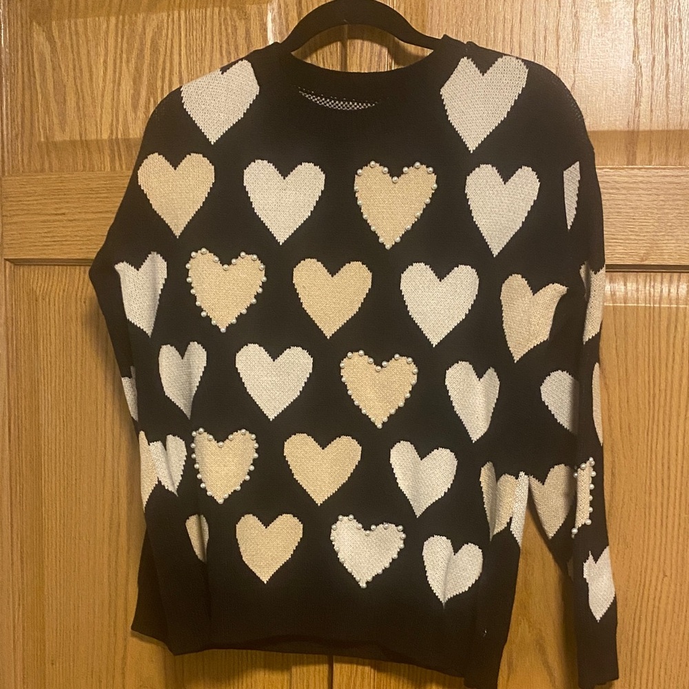 Heart Motif Black Sweater